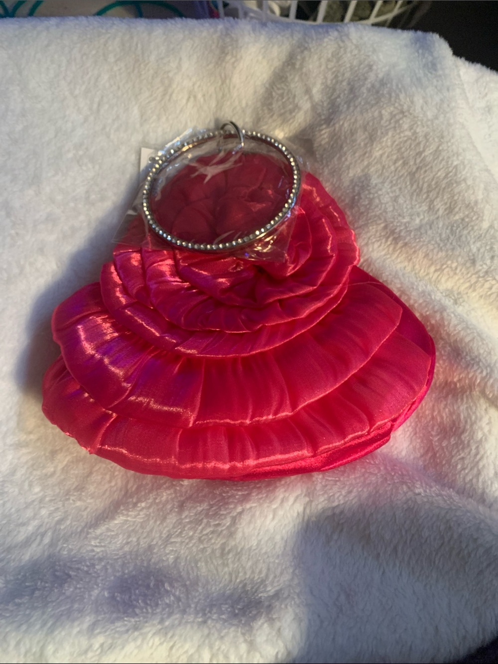 Hot Pink Satin Tiered Wristlet Bag